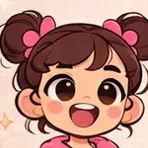 Stella Star's face — a smiling 2.5-year-old with pigtail puff-buns and pink bows